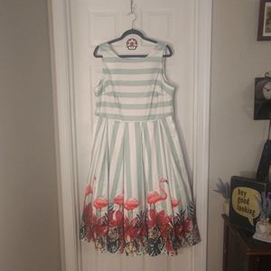 Collectif Vanessa Striped Flamingo Dress UK18 US14